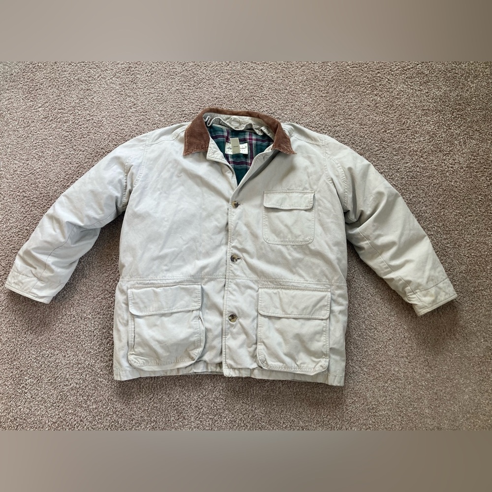 Eddie Bauer Jacket Goose Down Liner Detachable Men's Size Medium Tan Plaid Lined